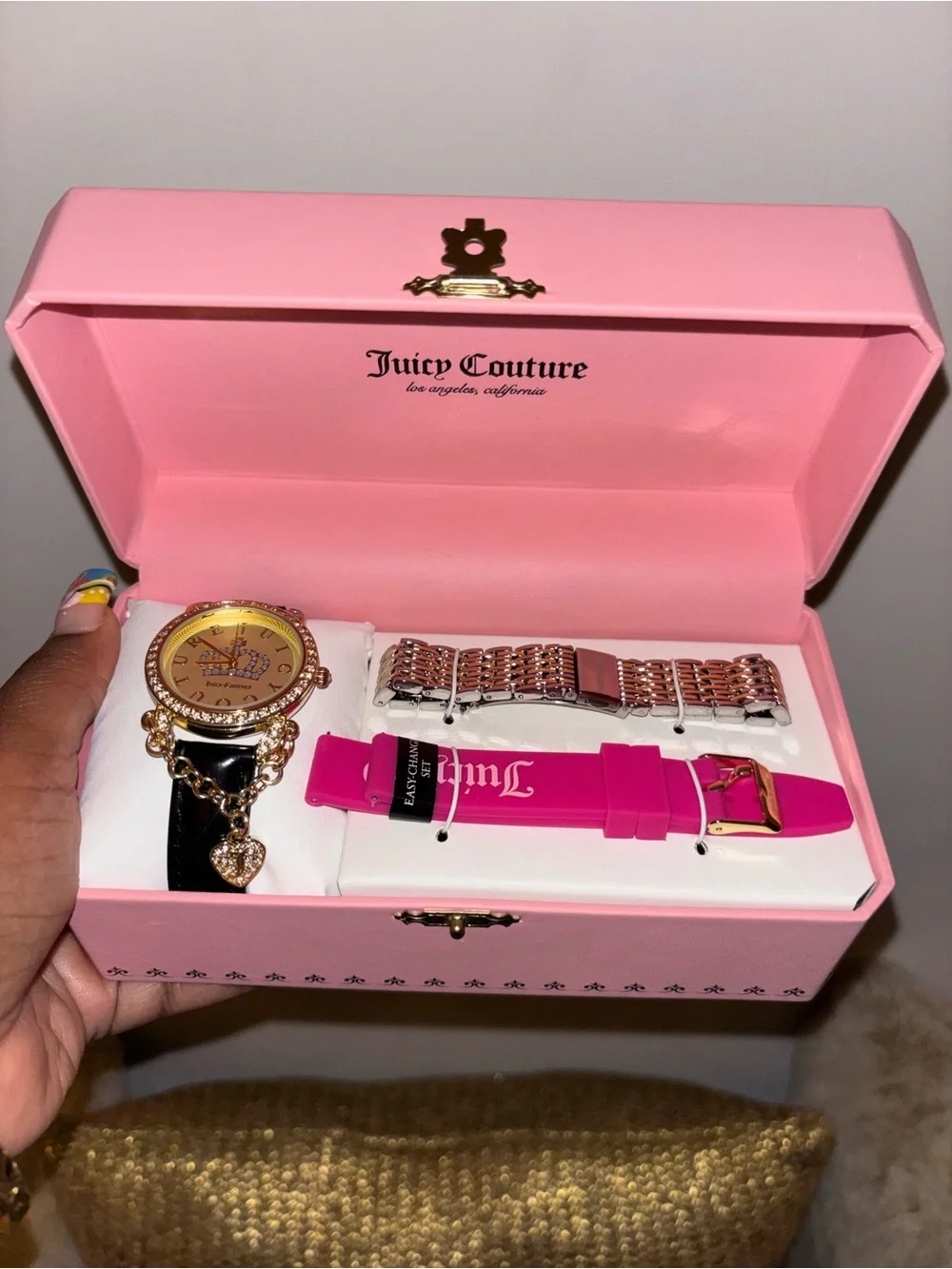 Juicy Couture Pink and Gold Watch Set with Interchangeable Bands